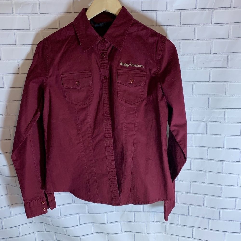 Harley Davidson Maroon Button Down Shirt Sz M - Picture 1 of 7